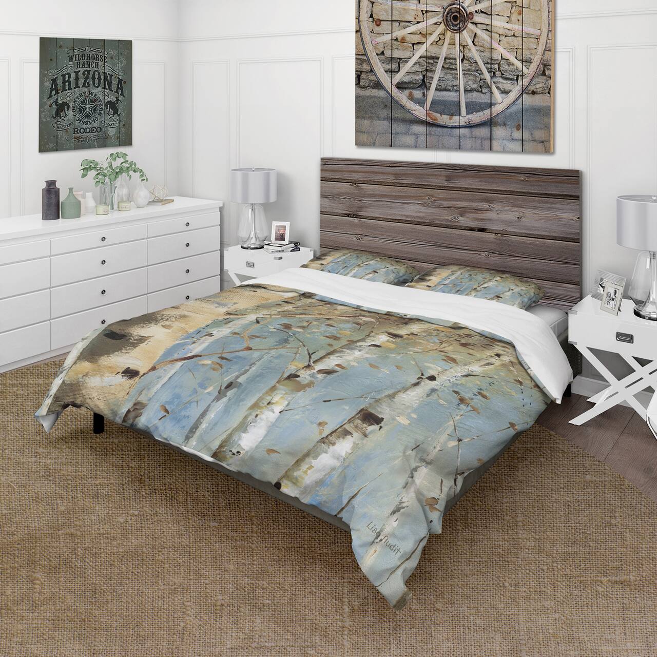 Designart 'White Birch Forest I' Farmhouse Bedding Set - Duvet Cover & Shams